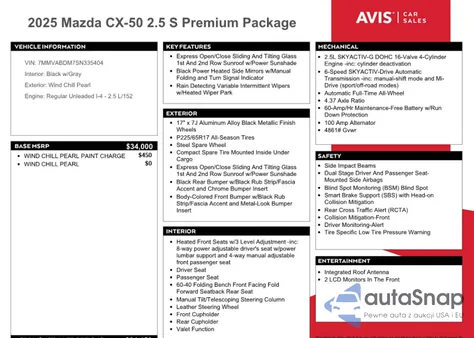 2025 Mazda Cx-50 Premium from USA, damaged, VIN 7MMVABDM7SN335404